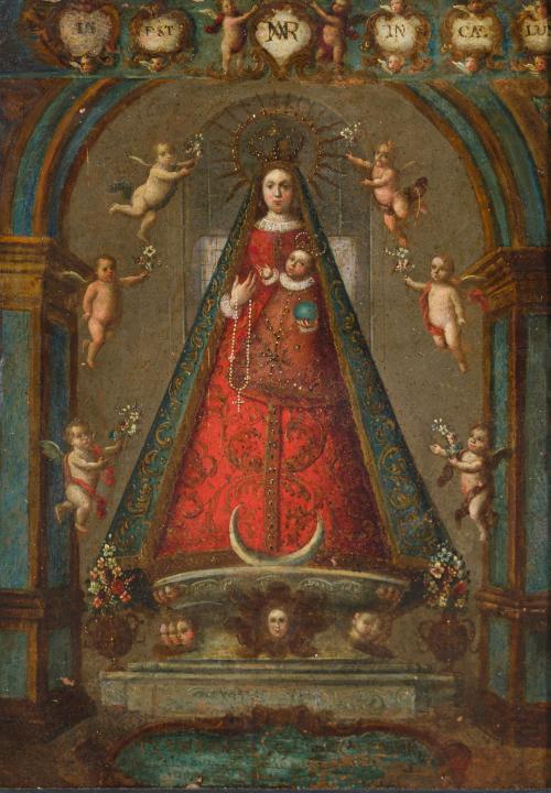 ESCUELA VIRREINAL. Siglos XVII - XVIII, Virgen con Niño, Ól