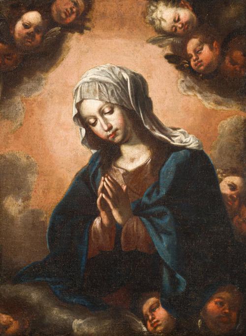 ESCUELA ITALIANA. Siglo XVII, Virgen orante, Óleo sobre lie