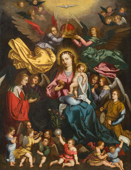 Escuela Española. Siglo XVII, Coronación de la virgen, Óleo