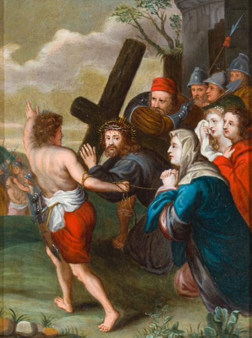 ESCUELA FLAMENCA. Siglo XVII, Camino del Calvario, Óleo sob