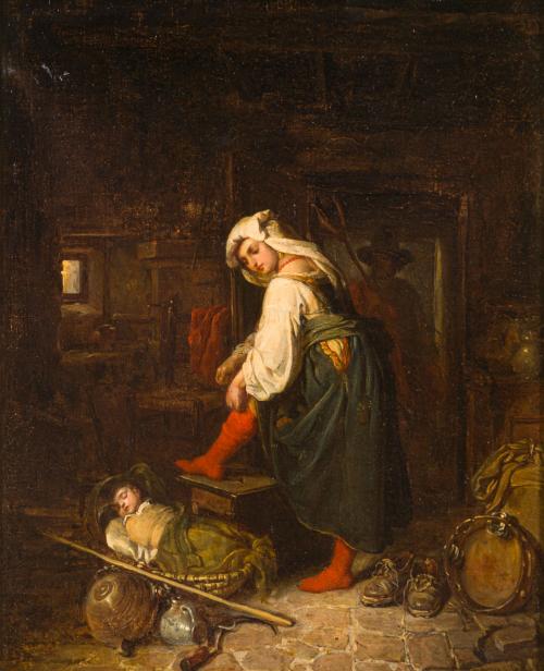 ESCUELA EUROPEA. Siglo XIX, Maternidad, Óleo sobre lienzo 