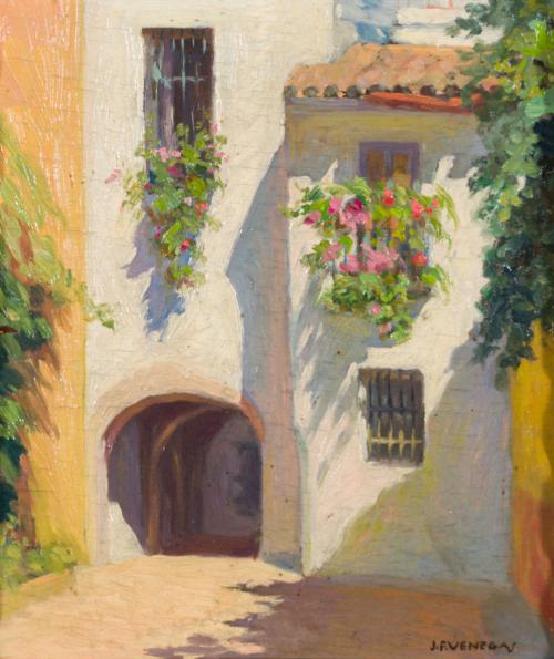 ESCUELA ESPAÑOLA. Siglo XX, Rincón Sevillano, Óleo sobre li