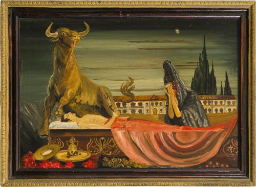 ESCUELA ESPAÑOLA. Siglo XX, La muerte de Manolete , Óleo so