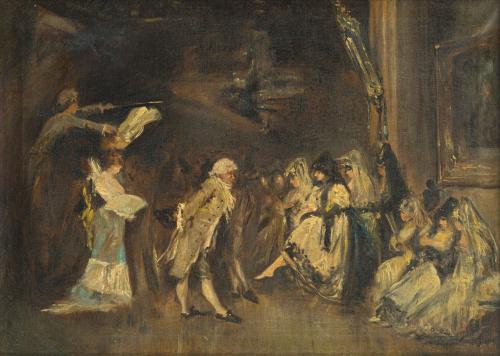 ESCUELA ESPAÑOLA. Siglo XIX, Escena nocturna con baile, Óle
