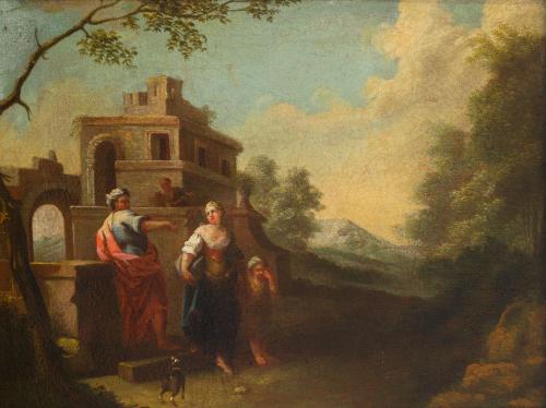 ESCUELA EUROPEA. Siglo XVII, Escena bíblica, Óleo sobre lie