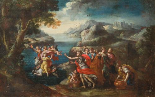 ESCUELA FRANCESA. Siglo XVIII, El rapto de Europa, Óleo sob