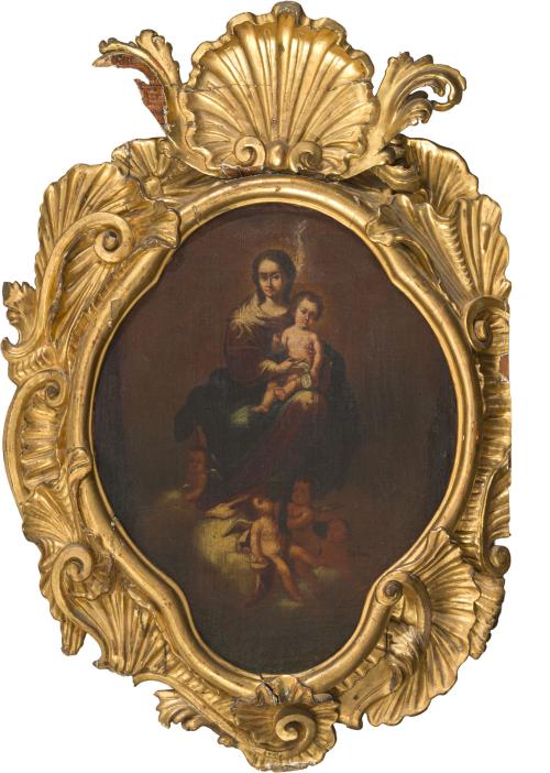 ESCUELA VIRREINAL, Siglo XVIII, Vírgen con el Niño, Óleo so