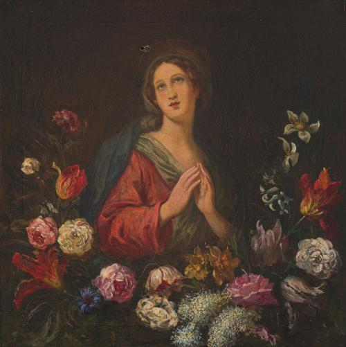 ESCUELA FLAMENCA. Siglo XVII, Virgen orante, Óleo sobre lie