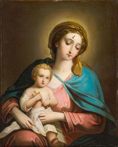 ESCUELA ITALIANA. Siglo XIX, Virgen con el Niño, Óleo sobre