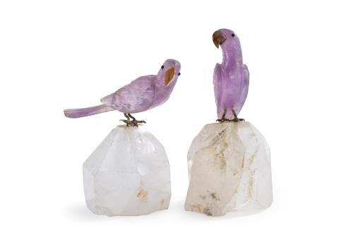 444   -  <p><span class="object_title">Pareja de aves en piedras duras, cuarzo y amatista.</span><br></p>