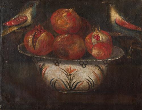 500 - <p><span class="object_author">ESCUELA GRANADINA PPS.S. XVII. ATRIBUIDO A BLAS DE LEDESMA (Activo en Granada entre 1602 - - "Bodegón de granadas y pájaros"</span></p>