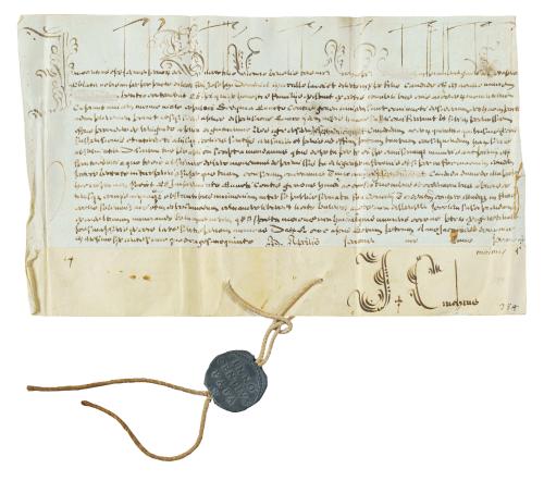 745   -  <p><span class="object_title">Bula papal sobre pergamino de Inocencio X, con sello de plomo con el nombre papa y en el anverso, dos rostros aureolados enfrentados con una cruz en medio. </span><br></p>