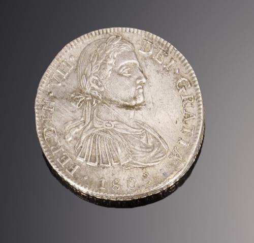 730   -  <p><span class="object_title">MONEDA DE PLATA FERNANDO VIII BUSTO IMAGINARIO 8 REALES 1808 T.H MEXICO </span></p>