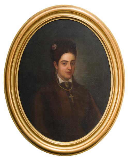 658 - <p><span class="object_author">ESCUELA ESPAÑOLA S. XIX - Retrato de dama con una rosa en el pelo </span></p>