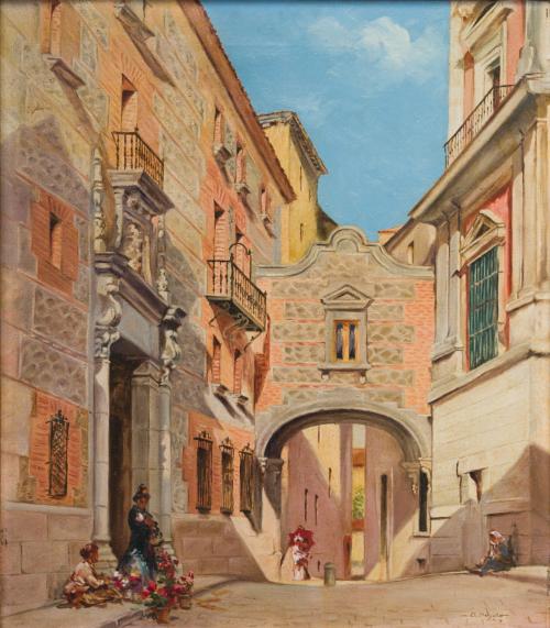 666 - <p><span class="object_author">ESCUELA ESPAÑOLA S. XX - La casa de los Cisneros, en la plaza de la Villa </span></p>