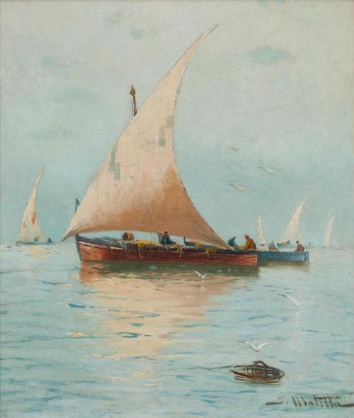 SEGUNDO MATILLA (Madrid, 1862 - 1937), Marina con barcos de