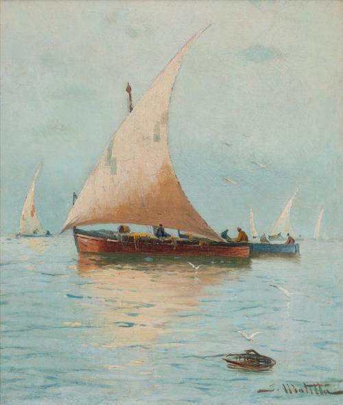 613 - <p><span class="object_author">SEGUNDO MATILLA (Madrid, 1862 - 1937) - Marina con barcos de pesca </span></p>