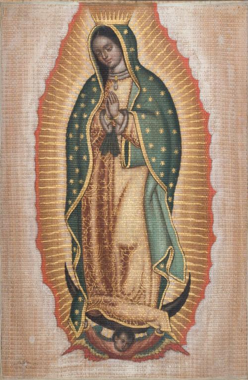 119 - <p><span class="object_title">M. VILA 1890<br/>"Virgen de Guadalupe"<br/>Bordado. Firmado. <br/>Probablemente hace alusión al manto de Juan Diego en el que se encontraba impresa la imagen de la Virgen.</span><br></p>