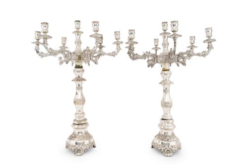 182 - <p><span class="object_title">FRAGET. POLONIA. 1849.<br/>Gran pareja de candelabros de 7 luces en plateado. </span><br></p>