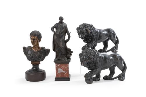 Decorativo lote de pequeñas esculturas: Ceres, busto romano