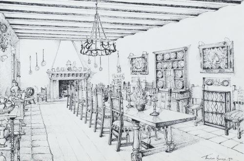 Interiores , Pareja de tintas sobre papel 