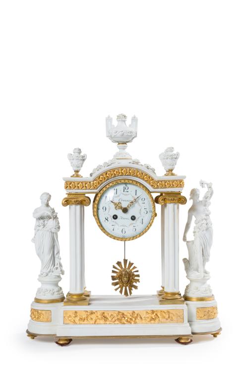 210 - <p><span class="object_title">Importante reloj de pórtico en biscuit de Sèvres con monturas y aplicaciones en bronce dorado, Francia, S. XIX. </span><br></p>