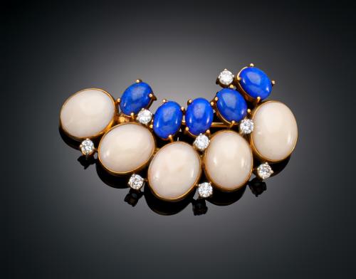 1155   -  <p><span class="object_title">BROCHE DE DIAMANTES, CORAL PIEL DE ÁNGEL Y LAPISLÁZULI</span></p>
