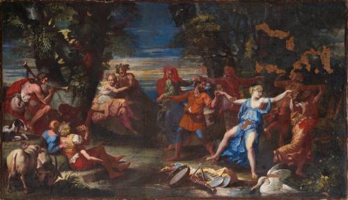 ESCUELA FRANCESA C. 1.700, Bacanal , Óleo sobre lienzo 