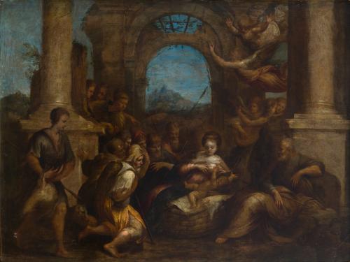 543-A   -  <p><span class="object_author">ESCUELA NAPOLITANA FNS. S. XVII.  - Adoración de los pastores </span></p>