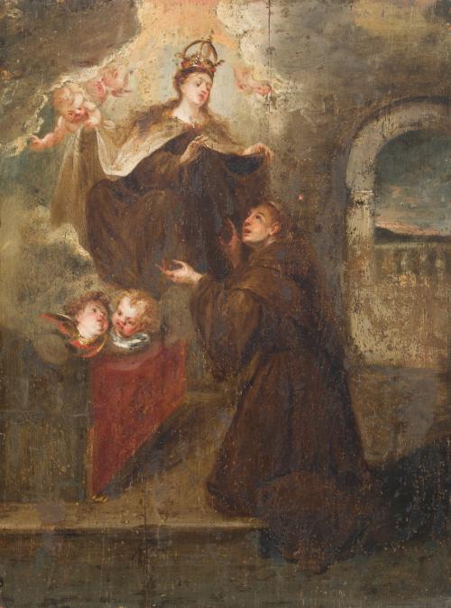 ESCUELA MADRILEÑA S. XVII, Aparición de la Virgen a San Fra