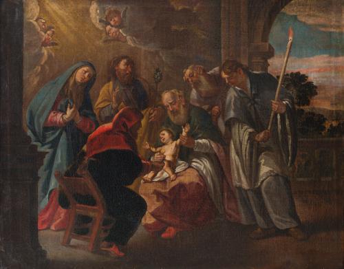 528 - <p><span class="object_author">CÍRCULO DE ANTONIO PALOMINO (Córdoba, 1655 - Madrid, 1726) - La circucisión del Niño </span></p>
