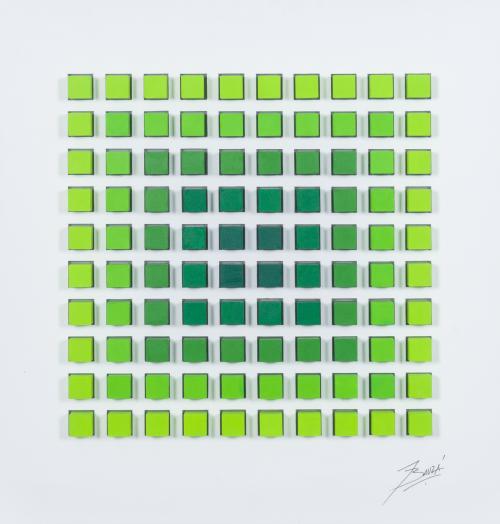 JULIO BAUZÁ (Montevideo, 1936), Verdes, Acrílico y madera s