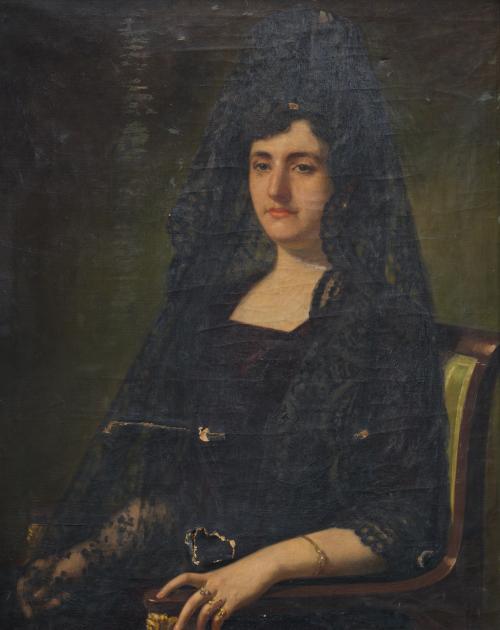 659 - <p><span class="object_author">JUAN ANTONIO BENLLIURE (Valencia, 1859 - Madrid, 1930) - Retrato de Elia Martínez de mantilla </span></p>