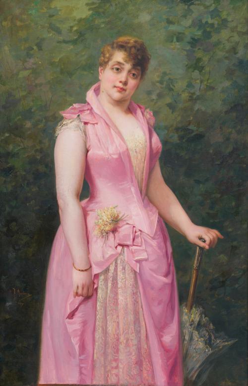 654   -  <p><span class="object_author">FRANCISCO MASRIERA (Barcelona, 1842 - 1902). 1889? - Retrato de dama vestida de rosa </span></p>