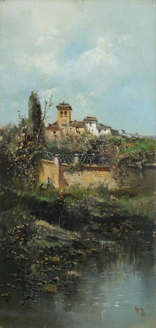 680   -  <p><span class="object_author">EMILIO ÁLVAREZ MOYA (AYOM) (1899-1972). Siglo XX - Paisajes con caseríos </span></p>