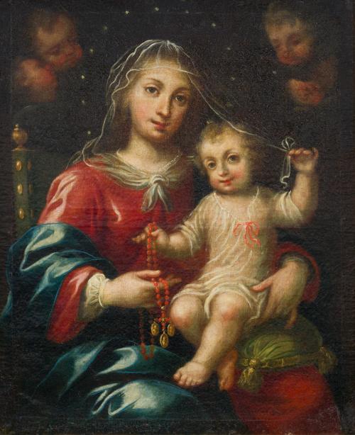 604 - <p><span class="object_author">ATRIBUIDO A ISIDORO TAPIA (Valencia, 1712 - 1778) - Virgen del Rosario con Niño </span></p>