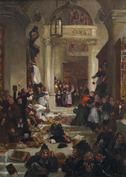569 - <p><span class="object_author">CÍRCULO DE EUGENIO LUCAS VELÁZQUEZ (1817–1870) - Rebelión en el convento </span></p>