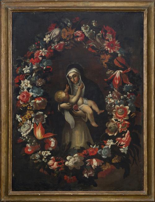 545 - <p><span class="object_author">ESCUELA ITALIANA S. XVII - Santa Rosa de Lima con guirnalda de flores </span></p>