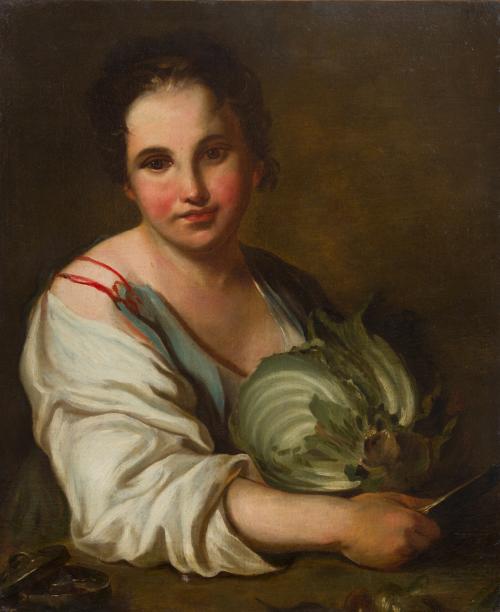548 - <p><span class="object_author">SEGUIDOR DE GIACOMO CERRUTTI (Milán, 1698 - 1767) - Retrato de cocinera con una col </span></p>