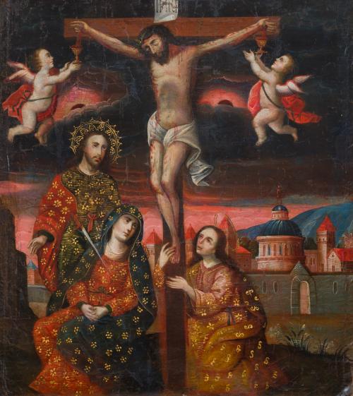 ESCUELA CUZQUEÑA S. XVII, Calvario , Óleo sobre lienzo 
