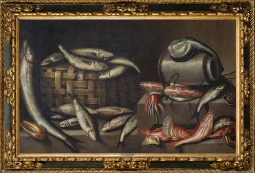 511 - <p><span class="object_author">ATRIBUIDO A ANTONIO PONCE (1608 - 1677) - Bodegón de peces. Febrero. </span></p>