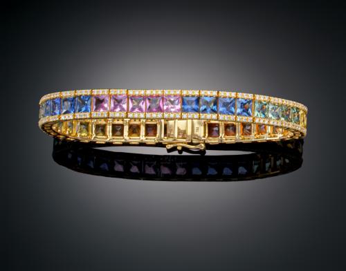 1137   -  <p><span class="object_title">PULSERA RIVIERE RAINBOW  CON ZAFIROS Y DIAMANTES </span></p>