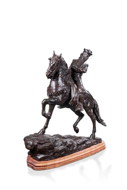 386 - <p><span class="object_title">JUAN CUEVAS (Badajoz, S. XX)<br/>"Bandolero de Ronda"<br/>Escultura en bronce pavonado. Firmado.</span><br></p>