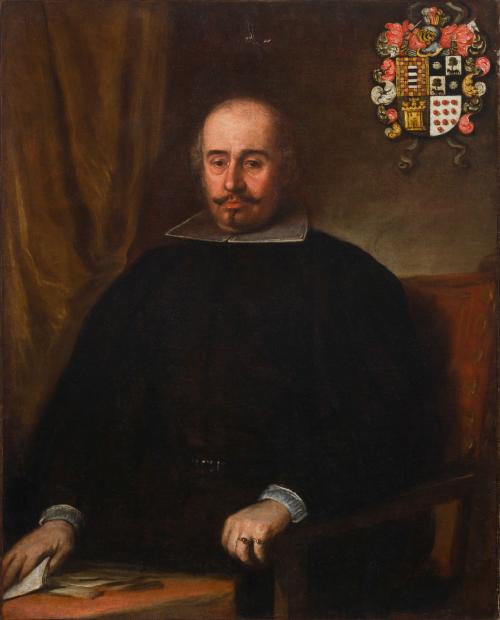 512 - <p><span class="object_author">ATRIBUIDO A FRANCISCO RIZI (Madrid, 1614 - 1685) - Retrato de caballero con escudo heráldico </span></p>