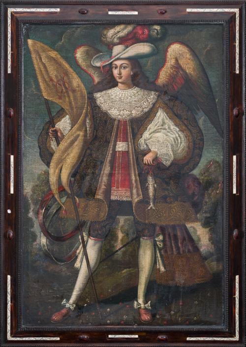 ESCUELA CUZQUEÑA S. XVIII, Arcángel , Óleo sobre lienzo 