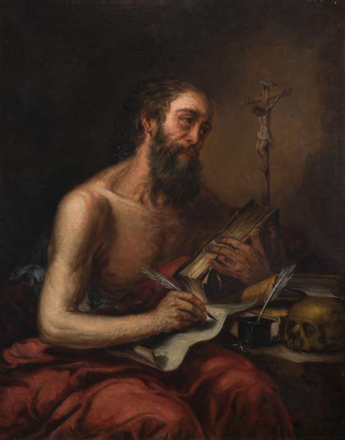 603 - <p><span class="object_author">JOSÉ GUTIÉRREZ DE LA VEGA (Sevilla, 1791 - Madrid, 1865?) Hacia 1850.Firmado en ángulo inferior der - San Jerónimo en su estudio </span></p>