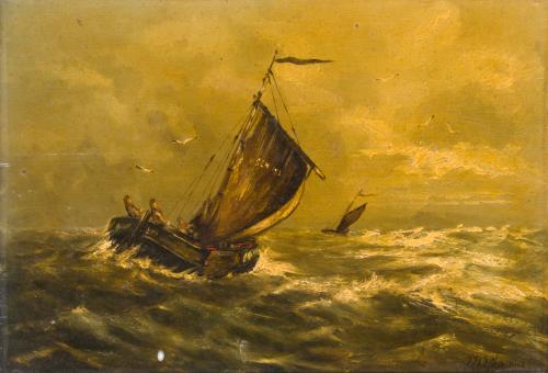 ESCUELA INGLESA S. XIX, Marinas , Pareja de óleos sobre tab