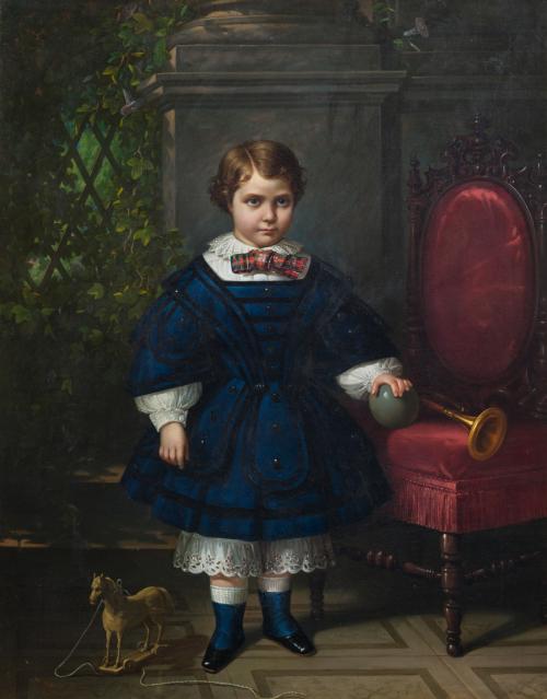 ESCUELA ANDALUZA S. XIX, Retrato de niño con trompeta , Óle