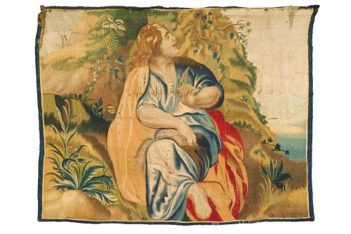 100   -  <p><span class="object_title">Tapiz flamenco Bruselas-Brabante. Finales del siglo XVII. <br/>"San Juan en la isla de Patmos"<br/>Realizado en lana y seda. En el orillo inferior Firmado I.F.V.H? y marcas de Bruselas Brabante con escudete. Posiblemente Jan Frans Van den Hecke. </span><br></p>