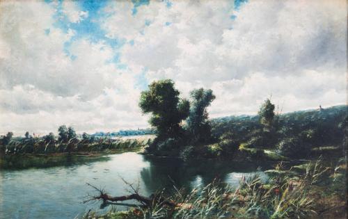 616 - <p><span class="object_author">ANTONIO CÁNOVAS DEL CASTILLO Y VALLEJO (Madrid, 1862-1933) - Paisaje con lago</span></p>